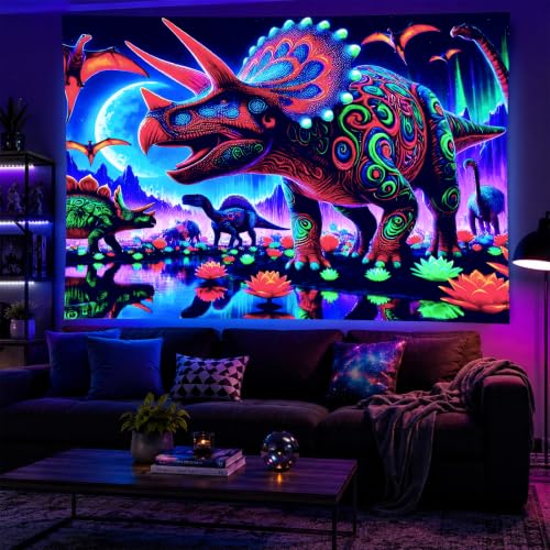 Blacklight Tapestry Dinosaur Dino Bedroom Decor 78 x 59 Inch