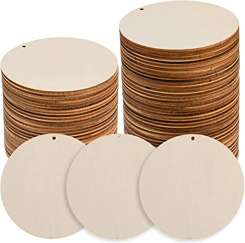 120 Pcs 4 Inch Unfinished Rounds Wood Circles with Holes Wooden Tags (120 Count)