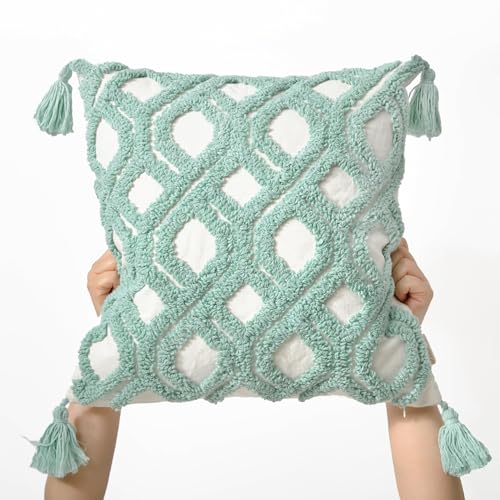 Boho Throw Pillow Covers 18x18 Tufted with Tassels