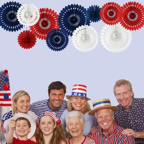 Honeycomb Round Paper Fans Red White Blue Hanging Party Decoration
