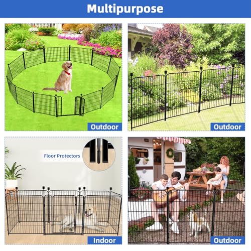 32 in(H) Garden Fences and Borders,1 Gate+7 Panels Dog Fence Outdoor for Yard, Heavy Duty Iron Metal Animal Barrier Fence, Portable Fence, Flower Garden Fencing,Total 17.7 Ft(L), Black (384 Sq Ft)