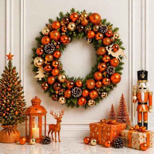 24ct Orange Christmas Ball Ornaments for Tree Decorations (24 Count)