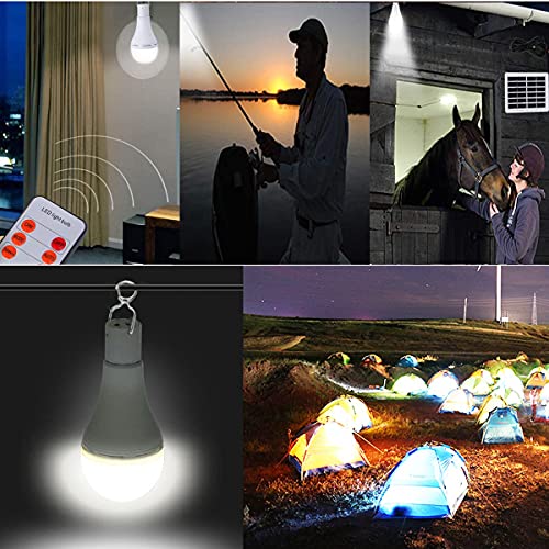 Solar Bulb Light Portable 300LM with Remote Control 4 Mode Led Lantern Indoor USB Charge Camping Light for Chicken Coop Lamp Hiking Fishing Tent Indoor Shed Emergency (2 Count)