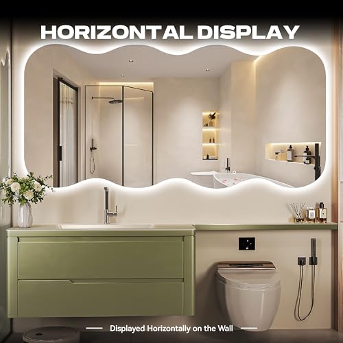 79"x35" Wavy Full Length Mirror with Lights Large Backlit Mirror