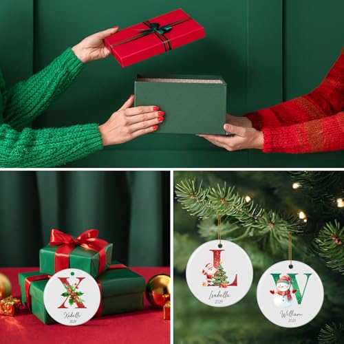 Personalized Christmas Ornaments 2025 Ceramic Custom Name Date Initial A