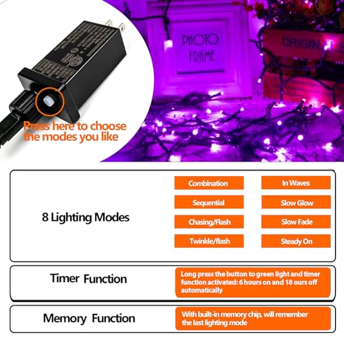 75.8FT 200 LED Extendable Purple Halloween String Lights Indoor Outdoor (82 Foot)