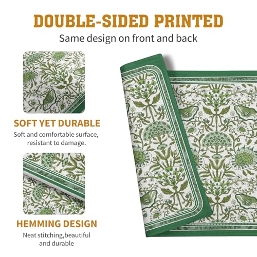 Green Floral Boho Placemats Set of 4