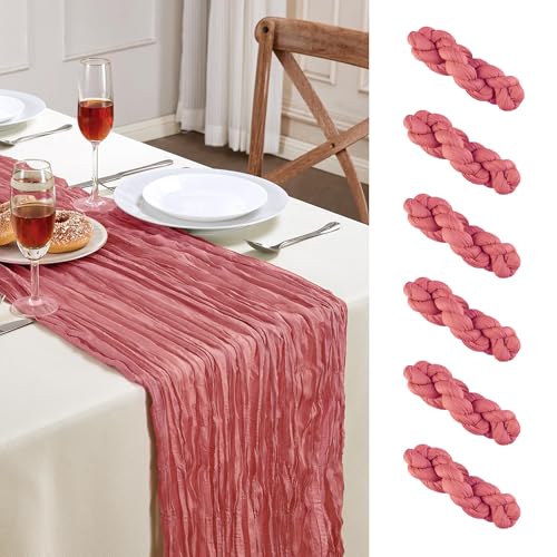 6 Pack Rose Cheesecloth Table Runner 35×120Inch Fall Boho Gauze Home Decor (21.12 Ounce)