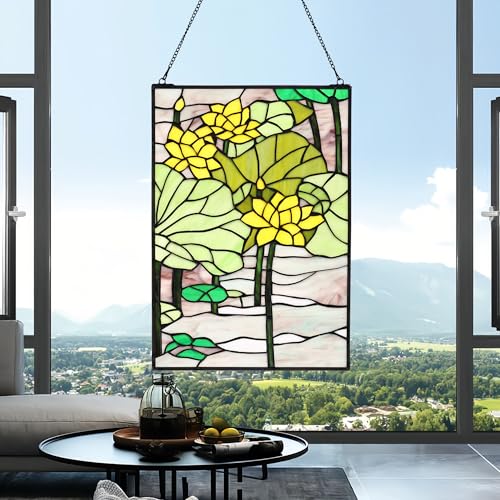 Stained Glass Window Hanging 16" H x 11" W Tiffany Style Rectangular Window Panel Suitable for Living Room Bedroom Kitchen Window Decoration Hangings with Chain