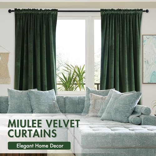 Olive Green Blackout Velvet Curtains Drapes 105 Inch Long 52"x105" (2 Count)