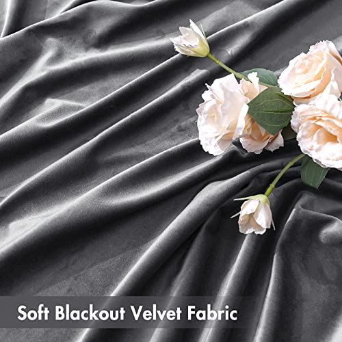 Grey Blackout Velvet Curtains Drapes 108 Inch Long 52"x108" Bedroom (2 Count)