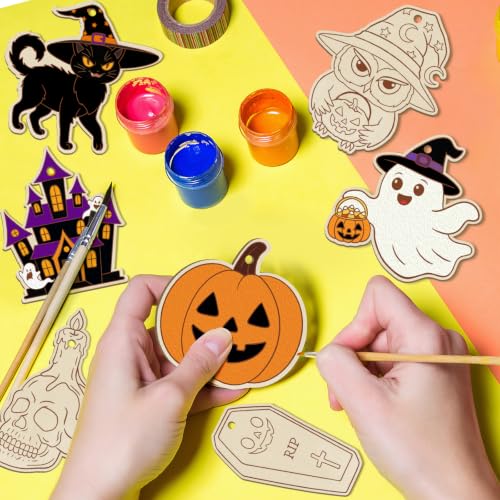 36PCS Wooden Halloween Ornaments to Paint Fall Decorations Crafts for Kids (36 Count)