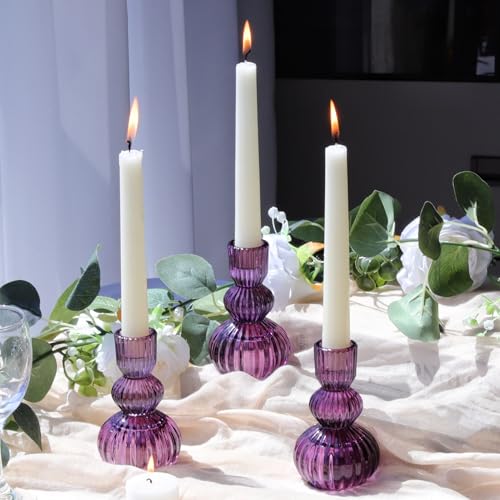 Set of 6 Purple Taper Candle Holders 4.3" H for Halloween Decorations