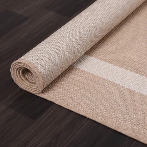 Bordered Outdoor Rug 8x10 Washable Outside Carpet for Indoor Patio Porch Waterproof Easy Cleaning Non Shedding Area Rugs Beige 8 x 10