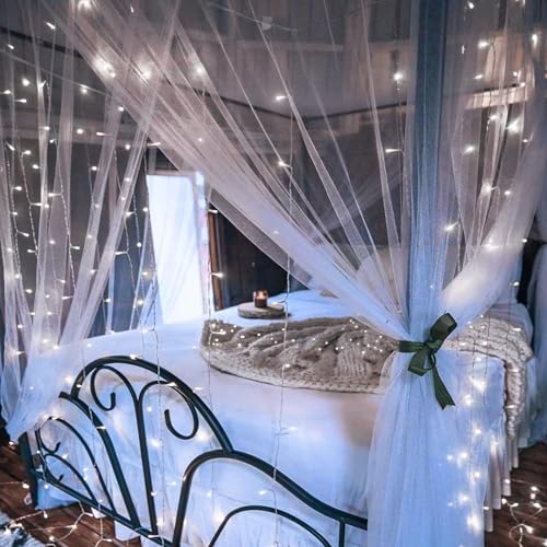 9.8Ft×9.8ft Curtain Lights Battery Operated with Remote Cool White (300 Count)