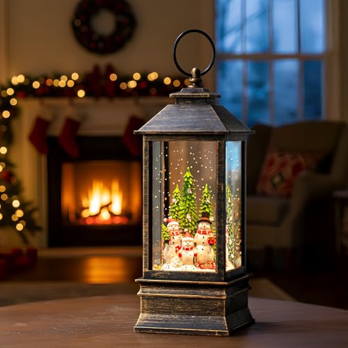 10'' Musical Snow Globe Lantern Lighted Snowman Family Water Lantern Swirling Glittering Home Decoration and Gift