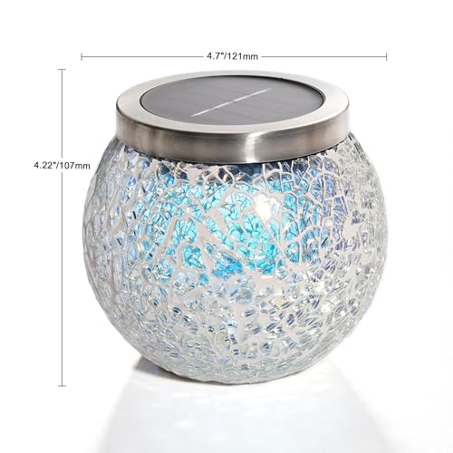 6 Pack Gift for him her Heavy Solar Mosaic Crackle Glass Lights with Dual Solar Panels (6 Count)
