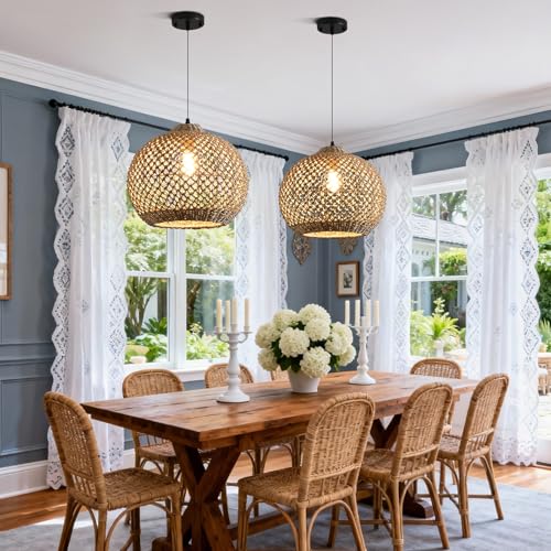 Rattan Pendant Light Fixture 13.79”Boho Wicker Lights