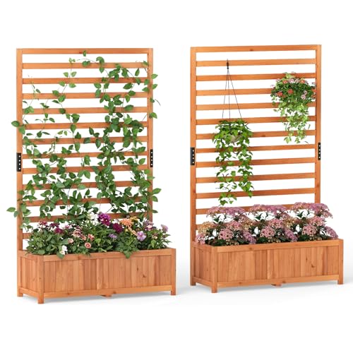 59" Raised Garden Bed with Trellis & Detachable Base Panel