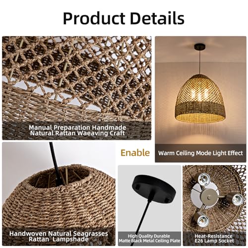 19" Rattan Pendant Light