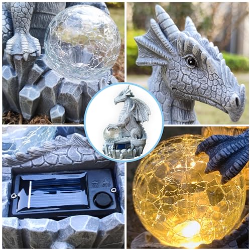 Dragon Solar Garden Statues Outdoor Decoration with Magic Orb