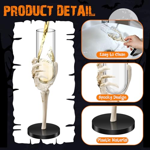 6 Pcs Halloween Skeleton Hand Wine Glass 2.7 oz Halloween Goblets with Skeleton Hand Plastic Champagne Flutes Spooky Creepy Cups for Haunted House Party Decorations (6 Count)