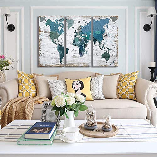 Teal blue Wall Art Watercolor Abstract Wall Decal Large Office Canvas Wall Art 24in x48in x3 Painting for Bedroom Decoration for Living Room 3 piece Blue Artwork for Walls (3 Count)