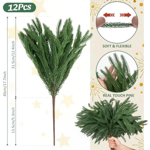 12 Pcs Artificial Norfolk Pine Branches Faux Christmas Stems (12 Count)