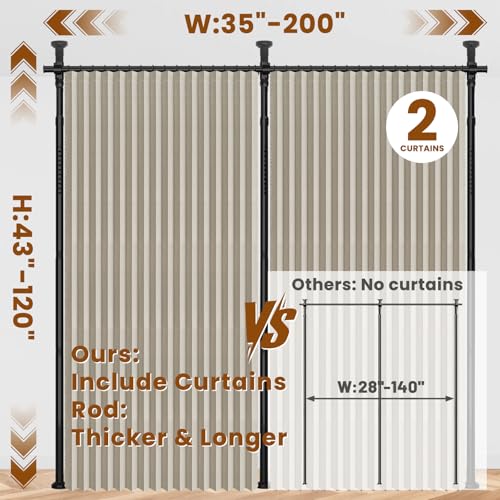 100% Blackout Room Divider Curtains Sets Cream White 2 Panels W100 x L96in No Drill Curtain Rods (2 Count)