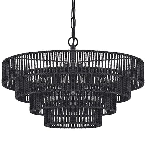 20” Hand Woven Rattan Chandelier 6