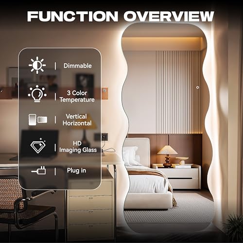 94"x39" Wavy Full Length Mirror with Lights Large Backlit Mirror