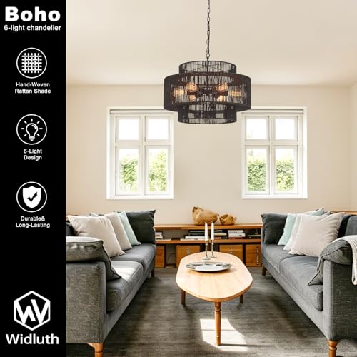 23.6" Black Rattan Chandelier