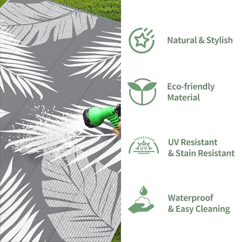 Outdoor Rug Waterproof Plastic Rugs 10'x20' for Camping Grey White