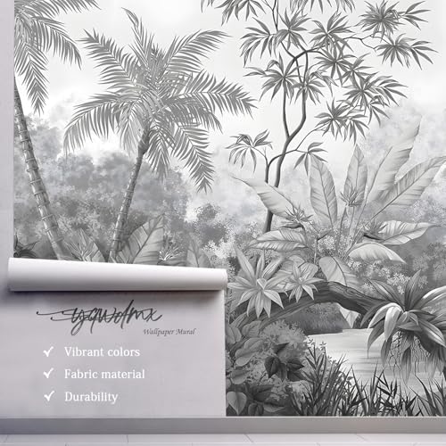 Grey Rainforest Leaves Fabric Wallpaper Bedroom XT11 S 100" x 65"
