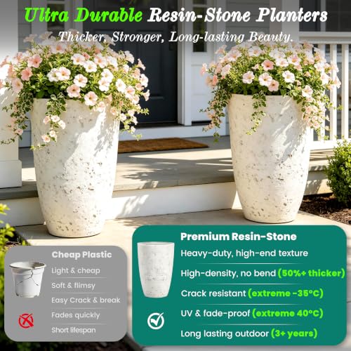 Autodaya 19.5" Resin Tall Planters for Outdoor Plants (2 Count)