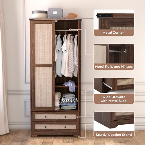 2 Doors Wooden Armoire Wardrobe Closet with 2 Drawers