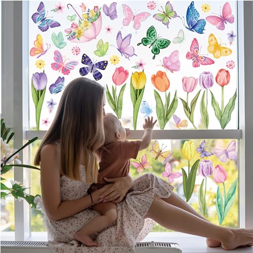 83 PCS Summer Window Clings Spring Flower Window Stickers Decorations for Glass Windows