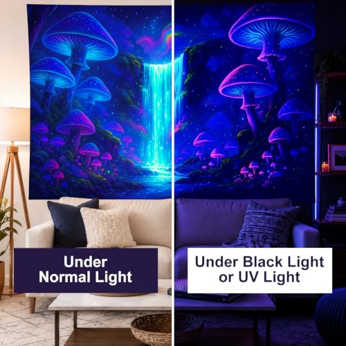 Blacklight Tapestry Forest Waterfall Wall Art 78 x 59 Inch