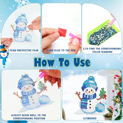 20 Pcs Christmas Diamond Art Ornaments Snowman Painting