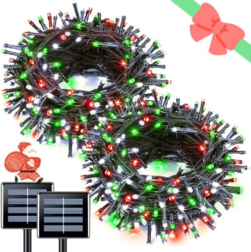 2 Pack Solar Christmas Lights Tot. 66FT 200LED Red White and Green (66 Foot)