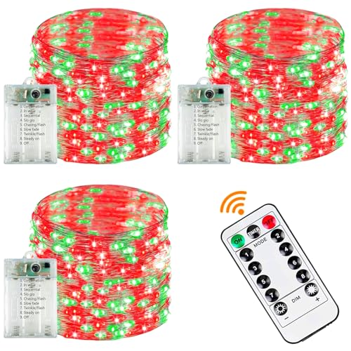 3 Pack Christmas Fairy Lights Battery Operated with Remote Red and Green (3 Count)