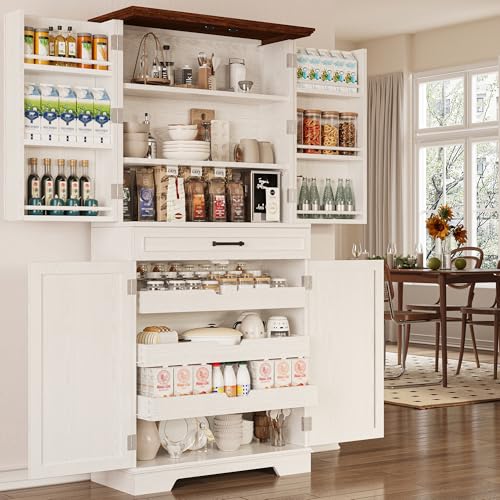 72" Kitchen Pantry Cabinet with Sliding Rack & Adjustable Shelves