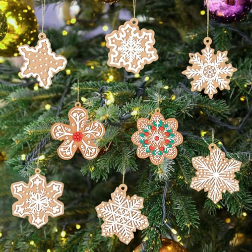12Pcs Christmas Gingerbread Snowflake Ornaments for Tree Rustic Brown Silicone Christmas Ginger Bread Hanging Ornaments Pendants for Xmas Tree Winter Crafts Holiday Home Party Decor Indoor (12 Count)