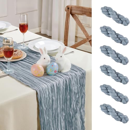 6 Pack Dusty Blue Cheesecloth Table Runner 35×120 Inch Fall Boho Home Decor (5.28 Ounce)