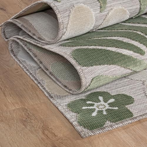 Outdoor Rug 5x7 Modern Floral Tropical Area Rugs for Outdoor and Indoor Patio Easy to Clean Non Shedding Living Room Porch Garden Washable Outside Carpet (35 Sq Ft)