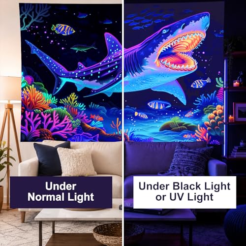 Blacklight Tapestry Shark Underwater UV Backdrop 78 x 59 Inch