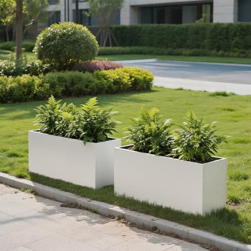 Metal Planter Box 36" L x 12" W x 16" H White Steel Outdoor Planter Box