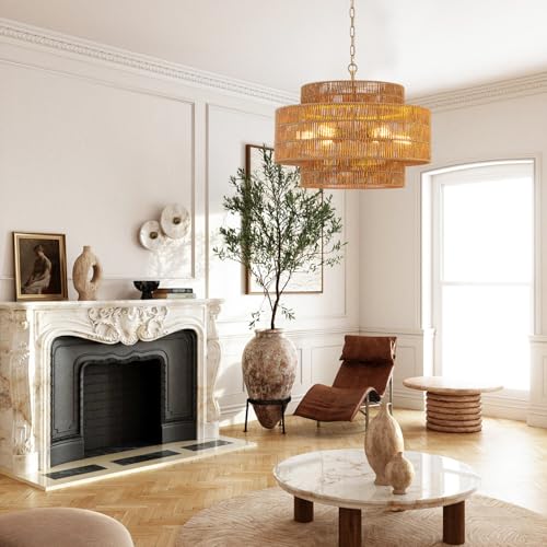 23.6" Large Gold Rattan Chandelier