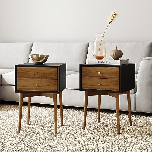 Harper Modern Nightstand Side Accent or End Table with Storage Drawer (2 Count)