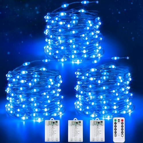 3 Pack Fairy Lights Battery Operated with Remote Xmas Twinkle Lights Blue (3 Count)